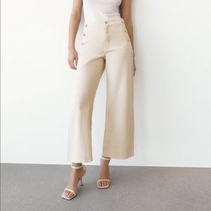 Zara Cropped Wide Leg Jeans - Tan, Cream BNWT